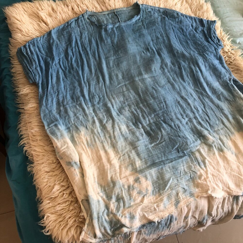 NWOT Handmade Indigo Dyed Cotton Caftan Tunic Dress